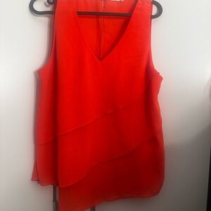 LUSH Coral Orange Sleeveless V-Neck Chiffon Blouse | Flowy Layered Top